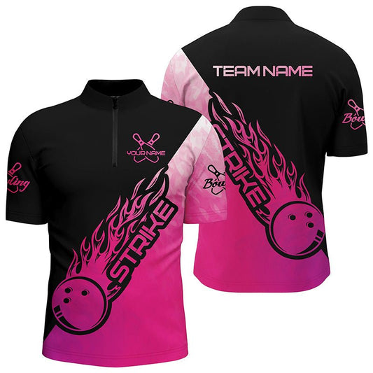 Pink Bowling Polo Shirts für Herren von Strike Bowling, personalisierte Bowling Team Shirts, Bowler Outfit P5239 - Climcat