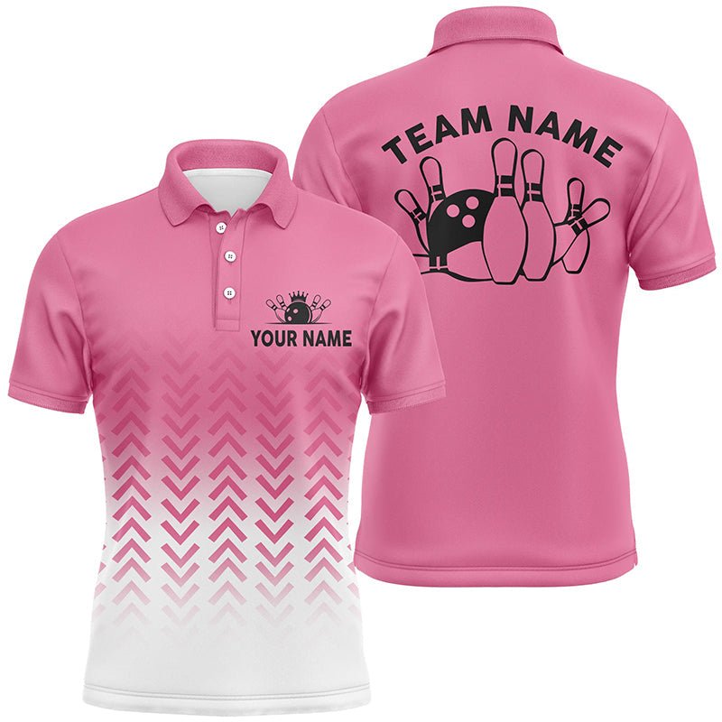 Retro Bowling Polo Shirts für Herren - Personalisierte Teamshirts und Bowling Trikots - Geschenke für Bowler | Pink Q6938 - Climcat