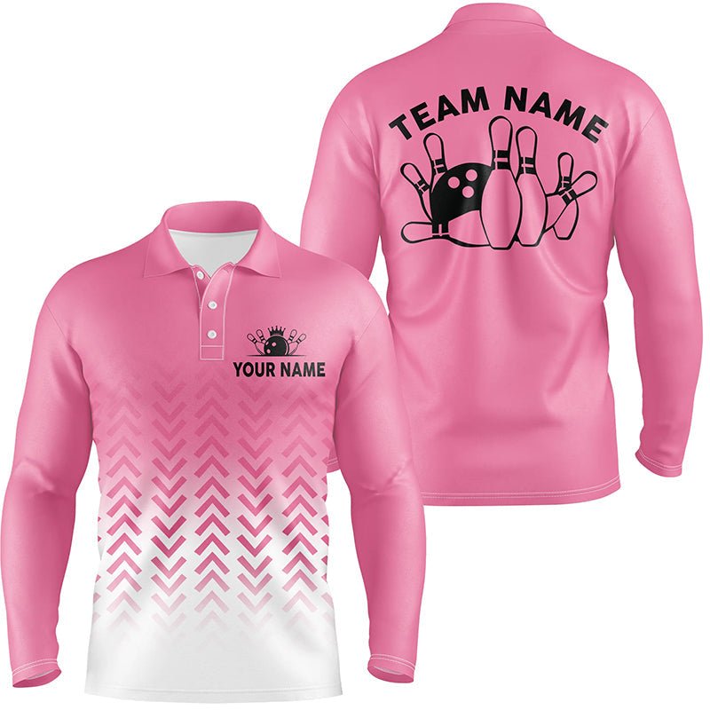 Retro Bowling Polo Shirts für Herren - Personalisierte Teamshirts und Bowling Trikots - Geschenke für Bowler | Pink Q6938 - Climcat