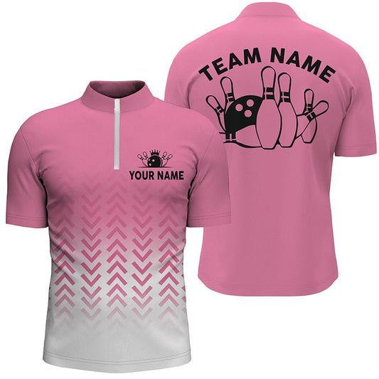 Retro Bowling Viertelreißverschluss-Shirts für Herren - Individuelle Bowling-Trikots für Teams, Geschenke für Bowler | Pink Q6938 - Climcat