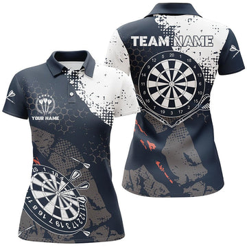 Retro Damen Darts Polo Shirt mit individuellem Marine-Weiß-Muster, Dart Team Trikots für Frauen W767 - Climcat