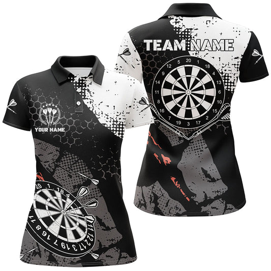 Retro Damen Darts Polo Shirt mit individuellem Schwarz-Weiß-Muster, Dart Team Trikot für Frauen W577 - Climcat