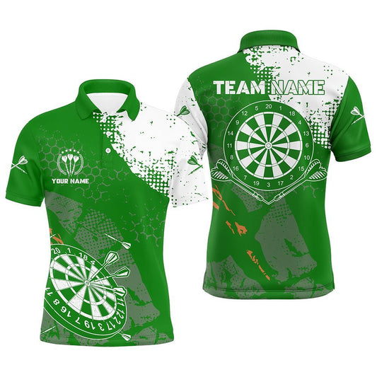 Retro grünes weißes Muster, individuell anpassbares Herren Darts Polo Shirt, Dart Team Trikots für Männer A103 - Climcat