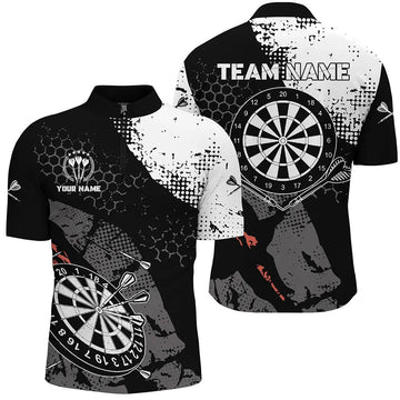 Retro Herren Dart-Team-Trikots mit individuellem Schwarz-Weiß-Muster, 1/4 Zip Darts-Shirt O512 - Climcat