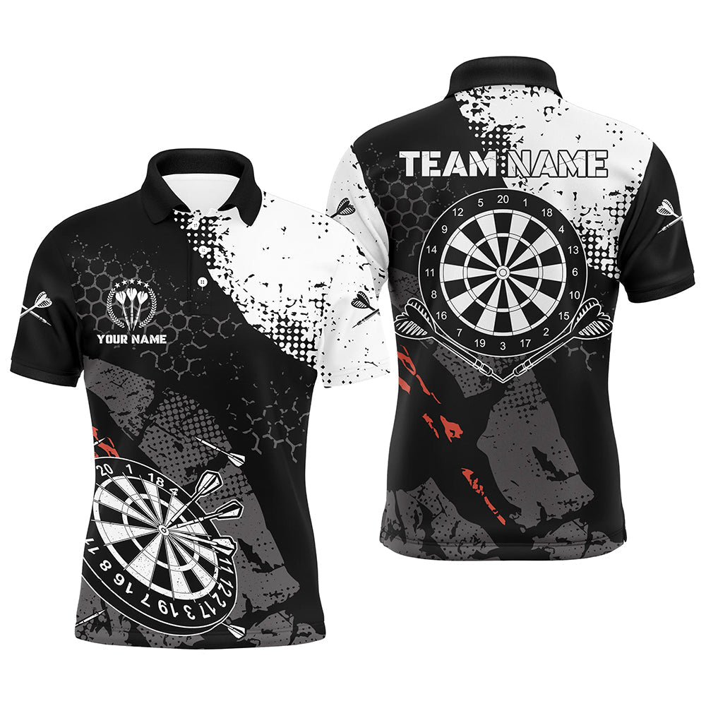 Retro Herren Darts Polo Shirt mit individuellem Schwarz-Weiß-Muster, Dart Team Trikot für Männer F478 - Climcat