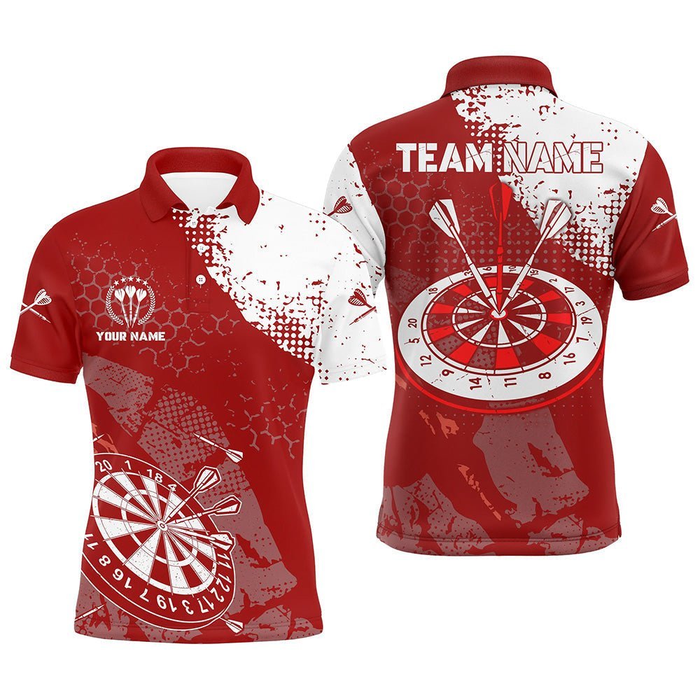 Retro Rotes Weißes Muster Individuelles Herren Dart Polo Shirt Dart Team Trikots für Männer B987 - Climcat