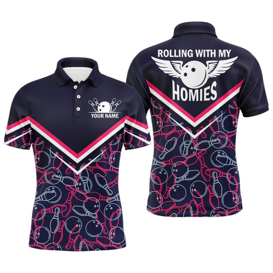 Rolling mit meinen Homies Personalisiertes Bowling Polo Shirt für Herren, Bowling Muster Trikot Kurzarm B135 - Climcat