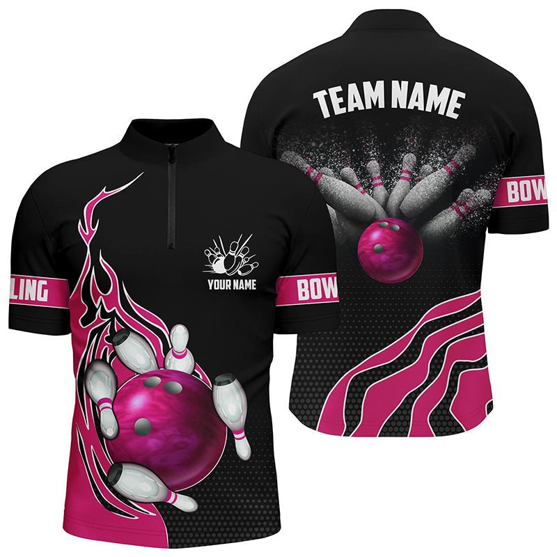 Rosa Flammen Bowling Polo Shirts für Herren Bowlingkugel, Individuelle Bowling Team Trikots Bowler Outfits P5219 - Climcat