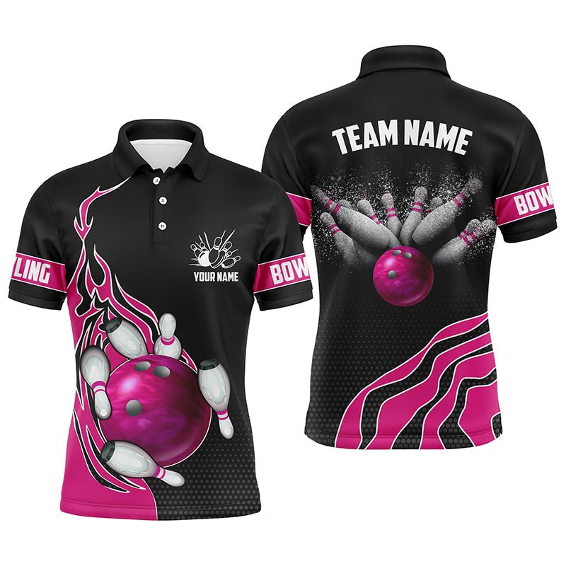 Rosa Flammen Bowling Polo Shirts für Herren Bowlingkugel, Individuelle Bowling Team Trikots Bowler Outfits P5219 - Climcat