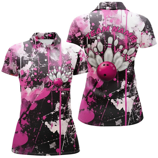 Rosa Tarnmuster Bowling Team Shirts Damen Polo Personalisierte Bowling Liga Trikots Strike Bowling P5411 - Climcat