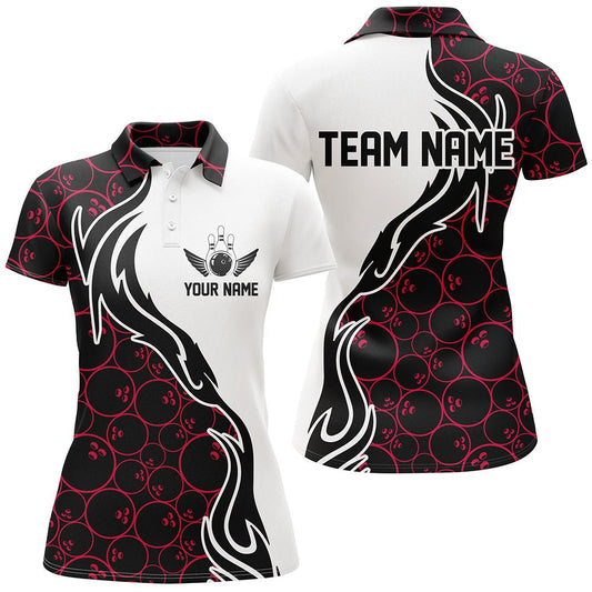 Rote Bowlingmuster Personalisierte Damen Bowling Polo Shirts Flammen Bowling Team Trikots P5311 - Climcat
