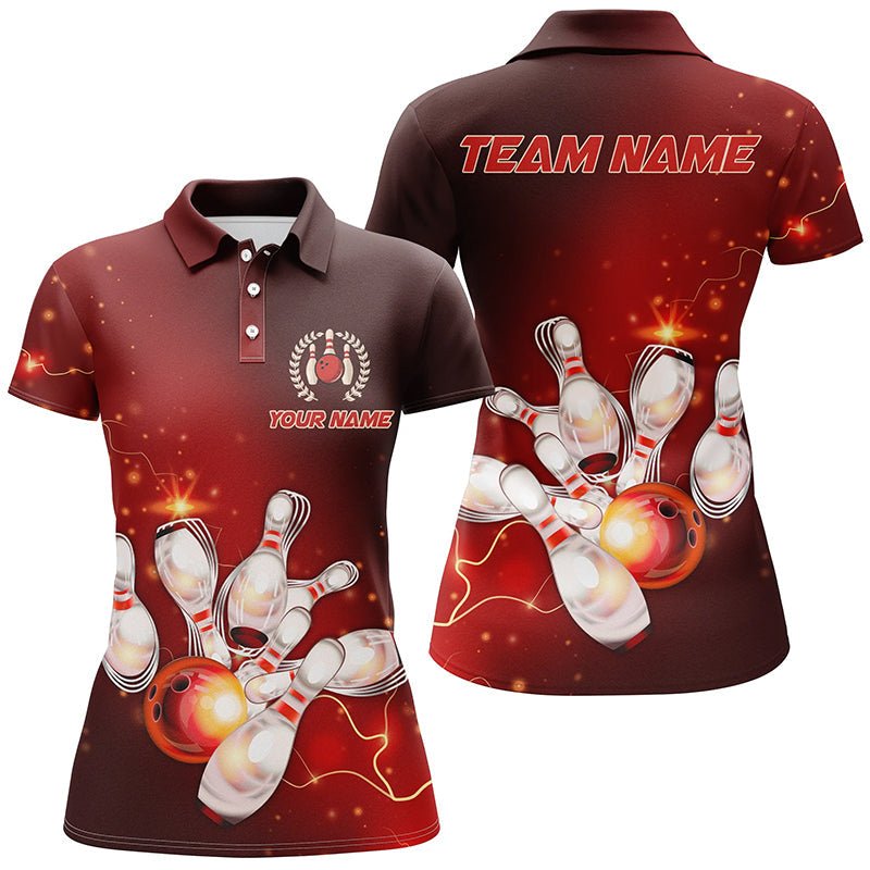 Rote Donnerblitz Personalisierte Bowling-Shirts für Damen, Individuelle Bowling-Team Trikots P5153 - Climcat