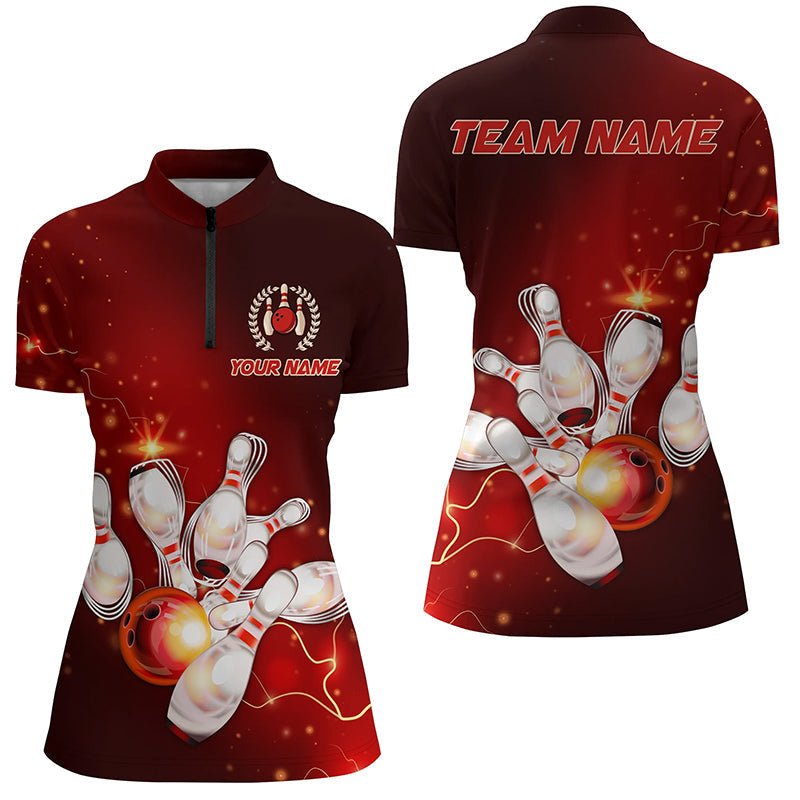 Rote Donnerblitz Personalisierte Bowling-Shirts für Damen, Individuelle Bowling-Team Trikots P5153 - Climcat