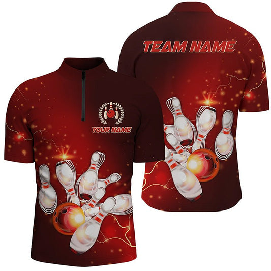 Rote Donnerblitz Personalisierte Bowlinghemden für Herren, Individuelle Bowlingteam Trikots P5153 - Climcat