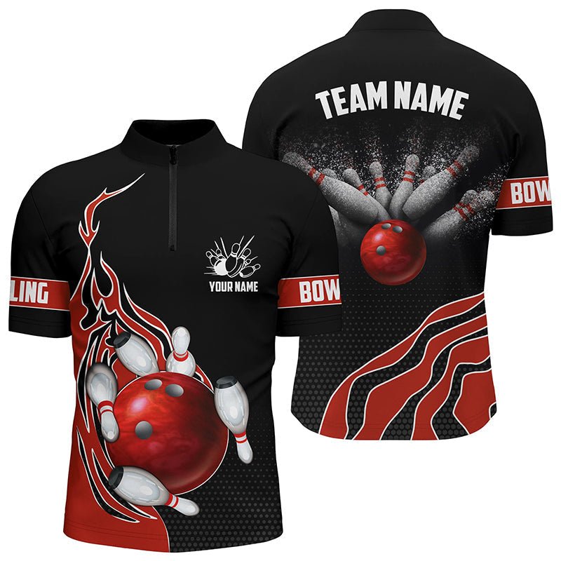 Rote Flammen Bowling Polo Shirts für Herren Bowlingkugel, individuelle Bowling Team Trikots Bowler Outfits P5216 - Climcat