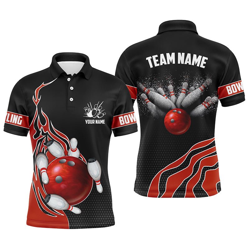 Rote Flammen Bowling Polo Shirts für Herren Bowlingkugel, individuelle Bowling Team Trikots Bowler Outfits P5216 - Climcat