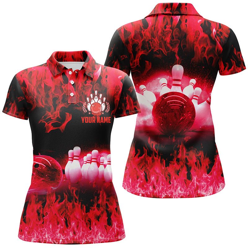 Rote Flammen Damen Bowling Polo Shirts, Personalisierte Team Liga Bowling Shirts, weibliche Bowling Uniform Q6366 - Climcat