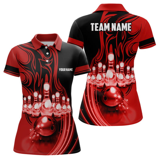 Rote Lichter Personalisierte Team Liga Bowling Trikots Polo Shirts für Damen Q6579 - Climcat