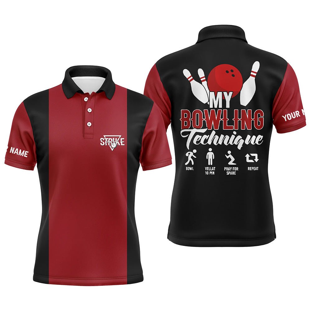 Rote schwarze Vintage Herren Polo Bowling Hemden Individuell gestalte mein Bowling Technik Strike Bowling Team Trikot Q5487 - Climcat