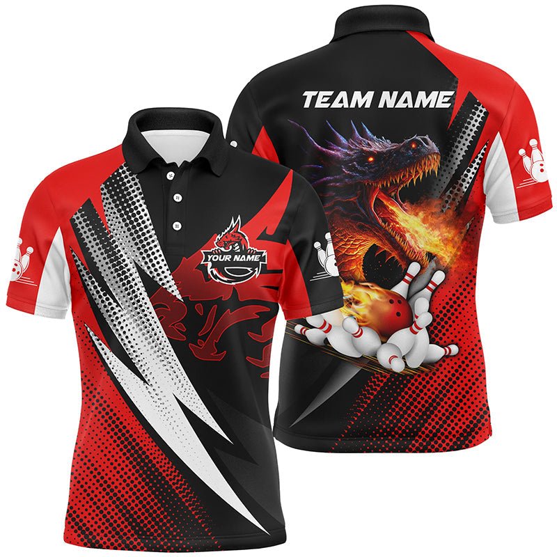 Rote und schwarze Flame Dragon Bowlingkugeln Pins, individuelle Bowling-Poloshirts für Herren, Team-Bowlingtrikots Q6497 - Climcat