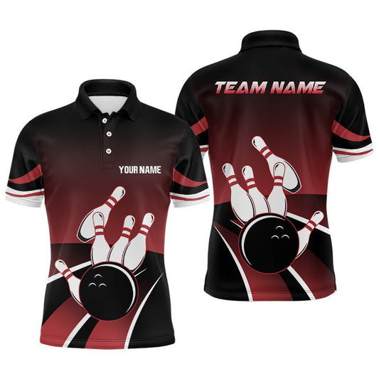 Rote und schwarze Herren Polo Bowling Shirts - Personalisiertes Bowlingkugel-Design - Team Trikot - Geschenk für Bowling-Team - Q6148 - Climcat