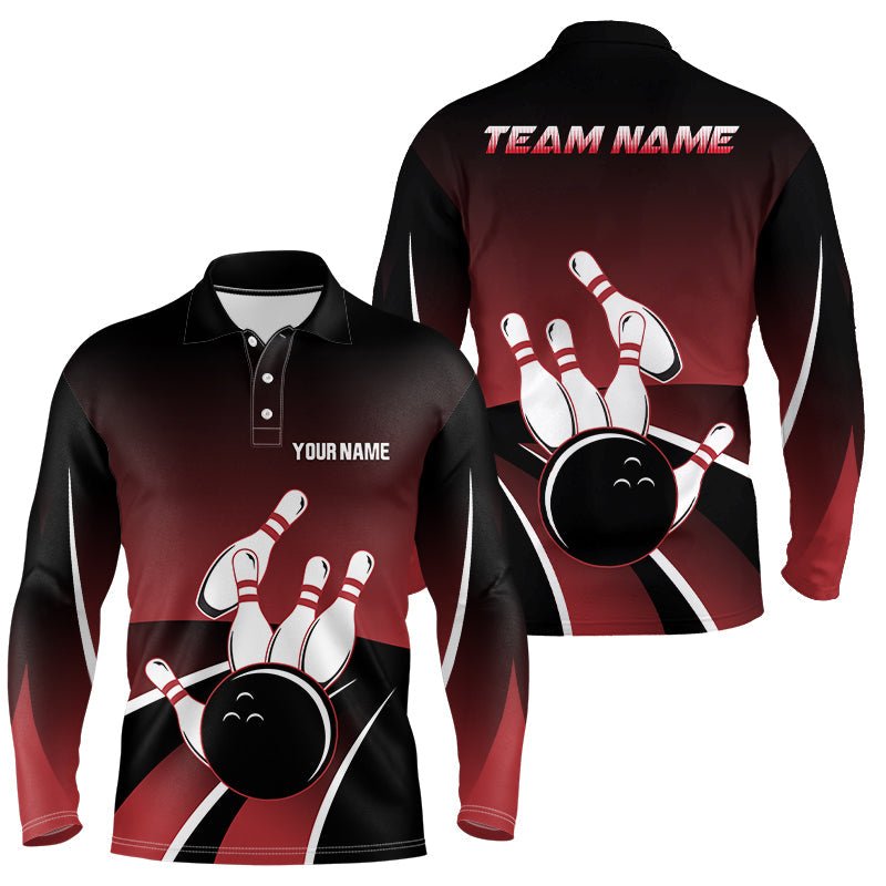 Rote und schwarze Herren Polo Bowling Shirts - Personalisiertes Bowlingkugel-Design - Team Trikot - Geschenk für Bowling-Team - Q6148 - Climcat