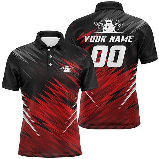 Rote und schwarze Herren-Poloshirts mit kurzen Ärmeln, individuelle Bowlinghemden für Männer, Team-Bowlingtrikots Bowlers Q5137 - Climcat