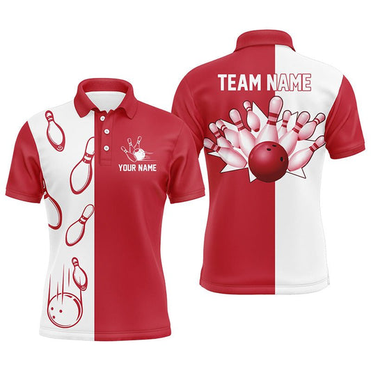 Rote und weiße Retro-Vintage-Bowling-Polo-Shirts für Herren - Individuelle Bowling-Teamtrikots Q6482 - Climcat