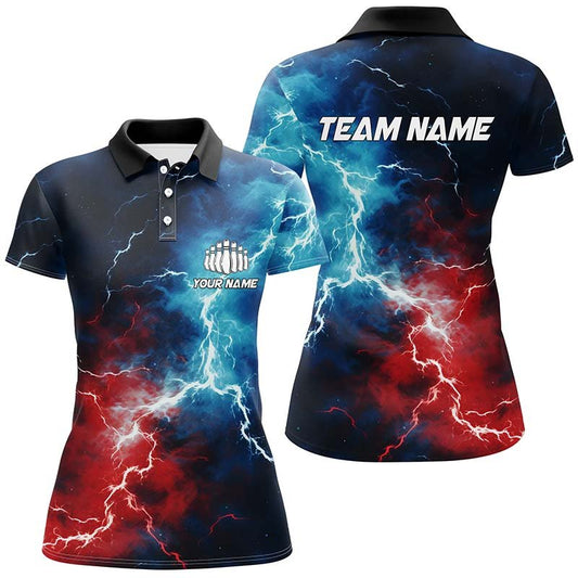 Rote, weiße und blaue Thunder Bowling Polo Shirts für Damen, patriotische Bowling Team Trikots P5253 - Climcat