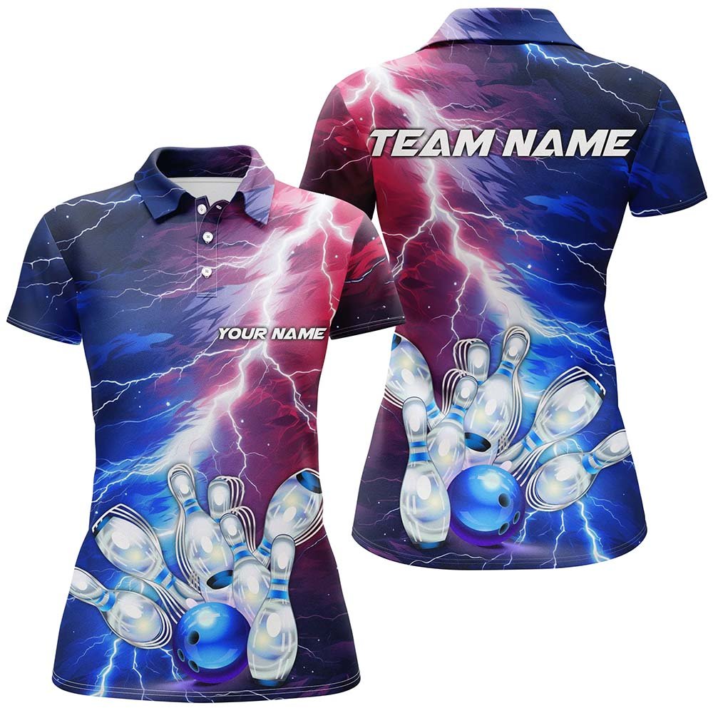 Rote, weiße und blaue Thunder Bowling Polo Shirts für Damen, patriotische Bowling Team Trikots P5254 - Climcat
