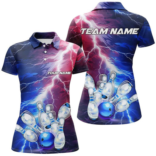 Rote, weiße und blaue Thunder Bowling Polo Shirts für Damen, patriotische Bowling Team Trikots P5254 - Climcat