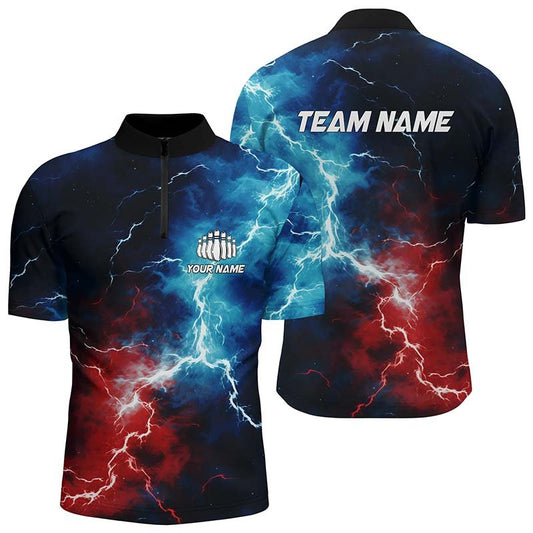 Rote, weiße und blaue Thunder Bowling Quarter Zip Shirts für Herren, patriotische Bowling-Team Trikots P5253 - Climcat