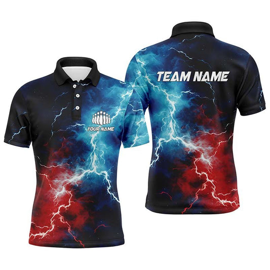 Rote, weiße und blaue Thunder Lightning Bowling Polo Shirts für Herren, patriotische Bowling Team Trikots P5253 - Climcat