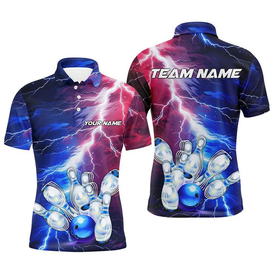 Rote, weiße und blaue Thunder Lightning Bowling Polo Shirts für Herren, patriotische Bowling Team Trikots P5254 - Climcat