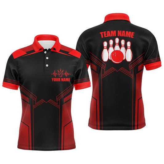 Rotes Bowling-Polo-Shirt für Herren | Personalisiertes Bowling-Trikot mit Namen | Bowling-Team-Shirt für Herren D70 - Climcat