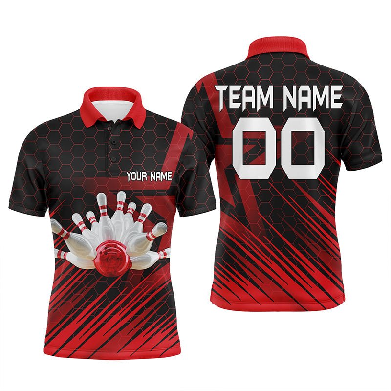 Rotes Bowling-Shirt für Herren - Personalisiertes Polo Bowling Trikot - 3D Bowling Team Shirt für Herren Q5140 - Climcat