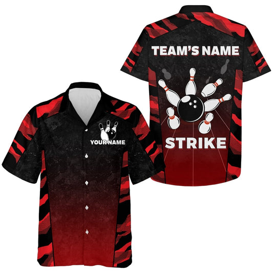Rotes Camo Bowling Hemd für Herren - Personalisierter Teamname - Strike Bowling Trikot D55 - Climcat