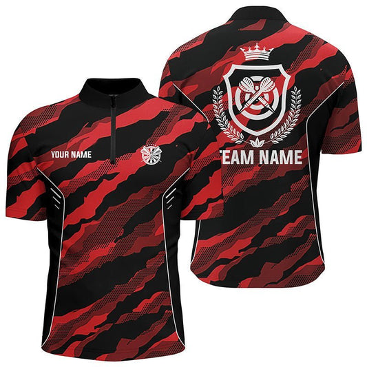 Rotes Camouflage-Darts-Quarter-Zip-Shirt, individuell anpassbares Tarnmuster-Darts-Shirt für Herren, Darts-Team-Trikot G2 - Climcat