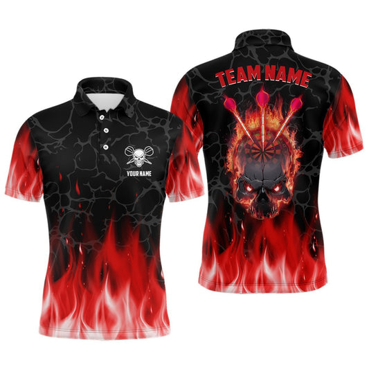 Rotes Flammen Totenkopf Darts Herren Polo Shirt, individuell anpassbares gruseliges Darts Shirt für Männer, coole Dart Trikots O771 - Climcat