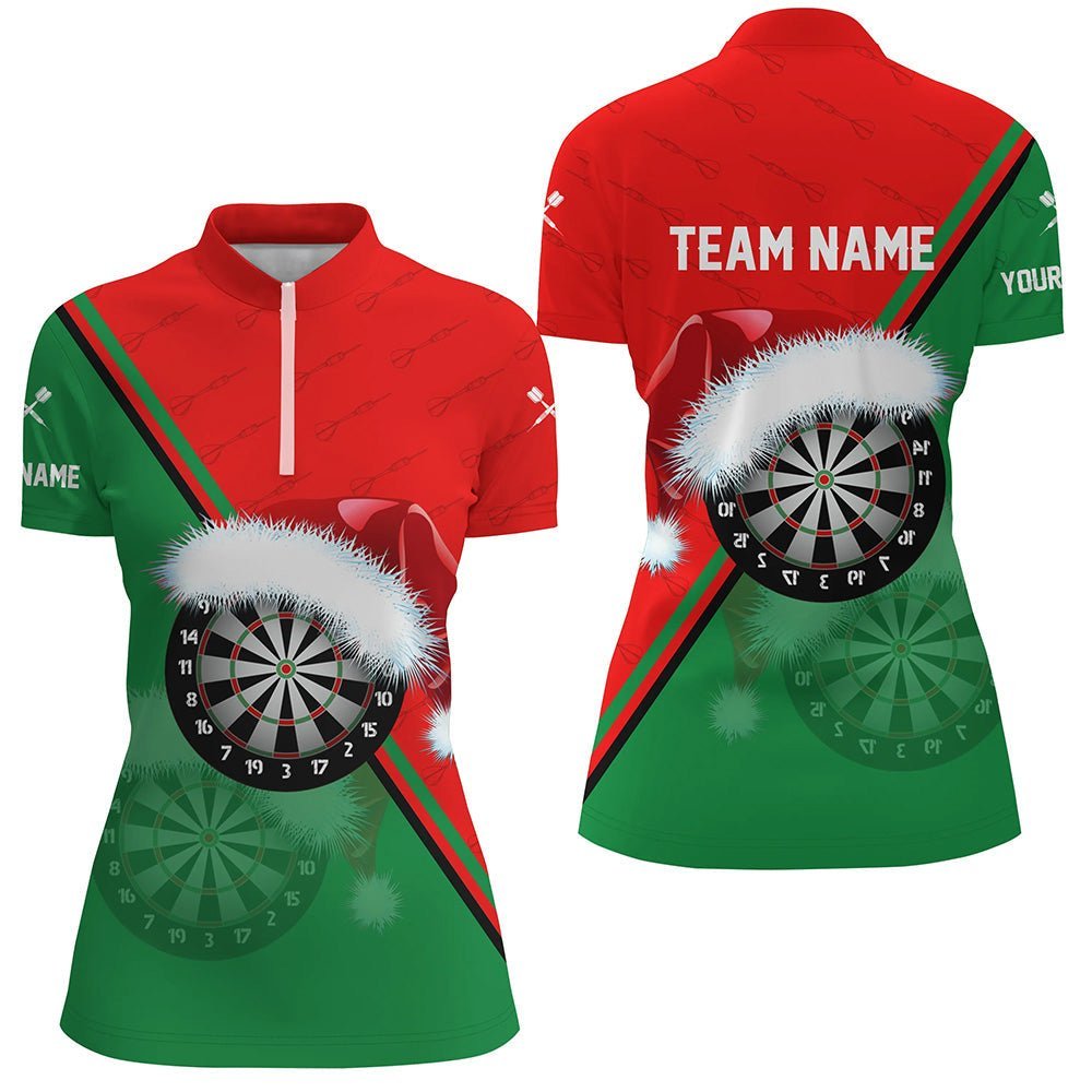 Rotes grünes Santa Darts Board Weihnachts-Darts-1/4-Zip-Shirt, individuell anpassbares Dart-Trikot für Frauen O93 - Climcat