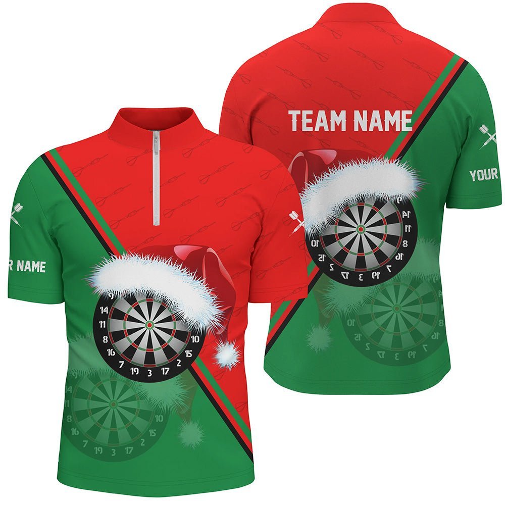 Rotes grünes Santa Darts Board Weihnachts-Darts-1/4-Zip-Shirt, individuell anpassbares Dart-Trikot für Herren Y555 - Climcat