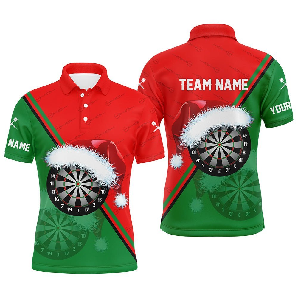 Rotes grünes Santa Darts Board Weihnachts-Darts Herren Polo Shirt, individuell anpassbares Dart-Trikot für Männer F219 - Climcat