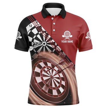 Rotes Herren Darts Polo Shirt mit individuellem Namen, cooles Dartshirt für Männer, Dart Trikots O446 - Climcat