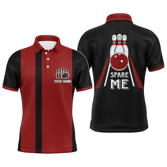 Rotes & Schwarzes Bowling Polo Shirt für Herren, Personalisiertes Namens Bowling Trikot, Spare Me Bowlers Shirt B133 - Climcat