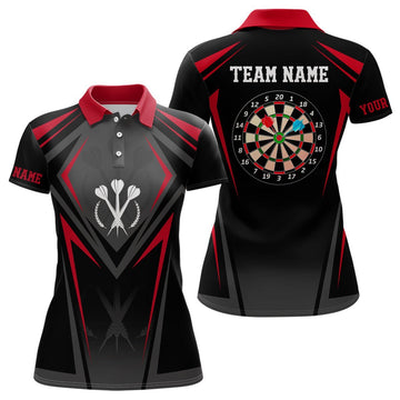 Rotes schwarzes sportliches personalisiertes Darts Polo Shirt für Damen, individuell anpassbares Darts Shirt, coole Dart Trikots R168 - Climcat