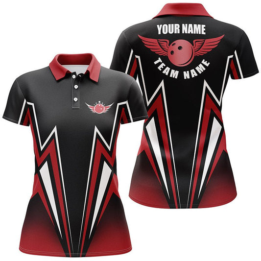 Rotes und schwarzes Bowling-Shirt, individuell gestaltetes Blitz-Bowling-Polo-Shirt für Damen, Bowling-Teamshirt Jerseys Q4701 - Climcat