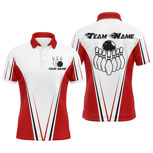 Rotes und weißes Herren Bowling Shirt - Personalisiertes Polo-Shirt mit individuellem Namen für Bowling-Team - D16 - Climcat