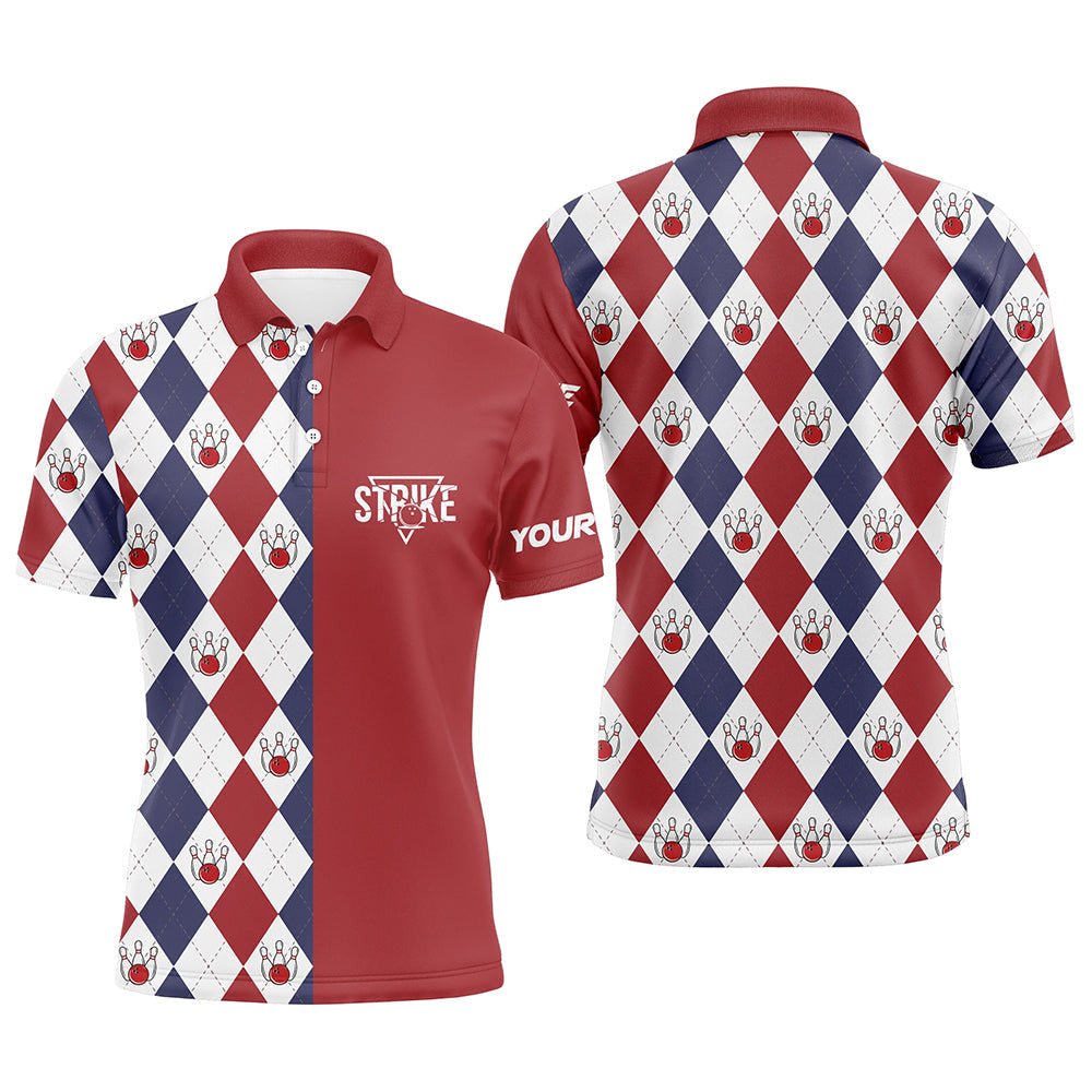 Rotes weißes blaues Argyle-Karo-Muster Herren Bowling Polo Shirt individuelle Bowling Strike Team Trikots Q6830 - Climcat