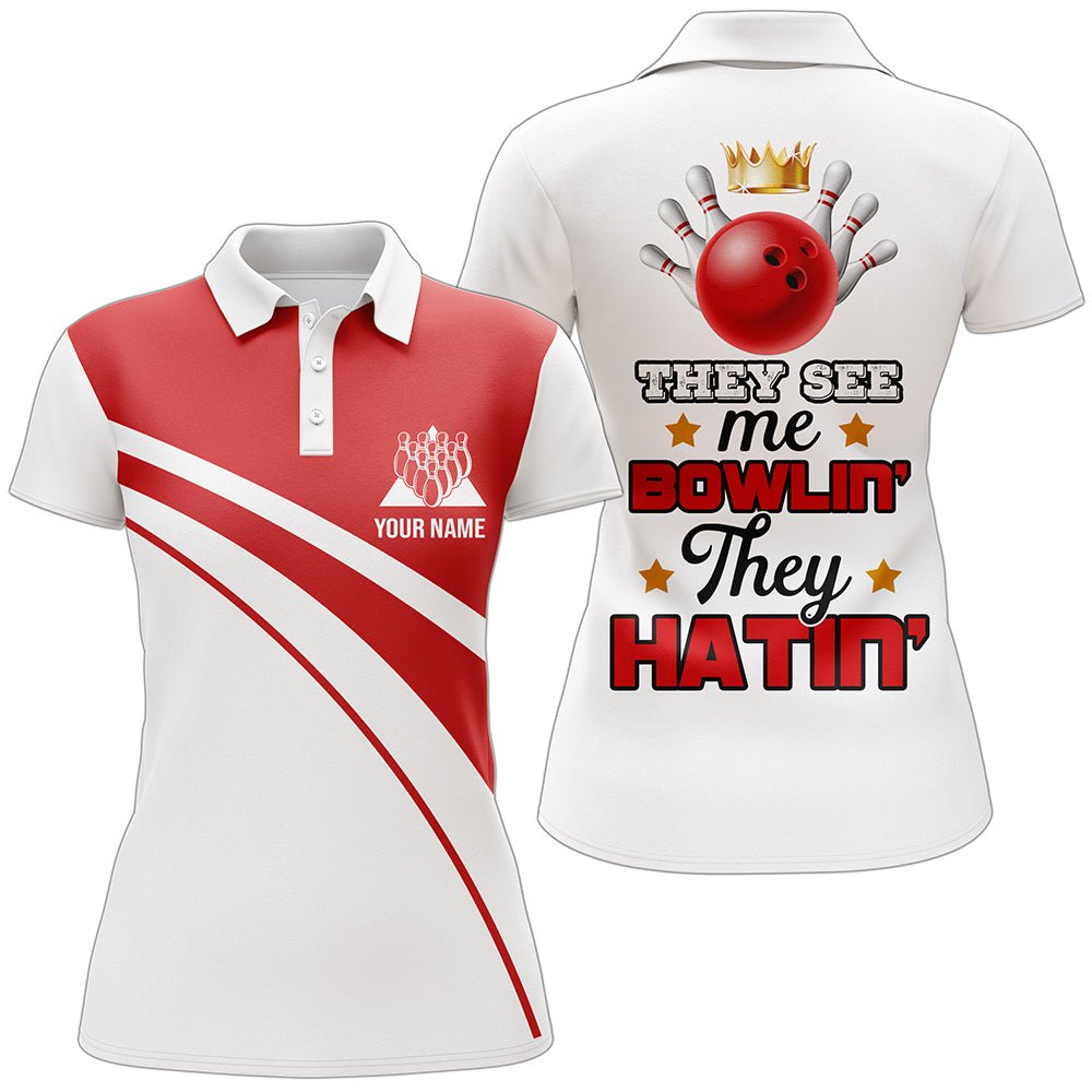 Rotes & Weißes Bowling Polo Shirt Lustiges Personalisiertes Bowling Shirt für Damen Individuelles Bowling Trikot für Team D13 - Climcat