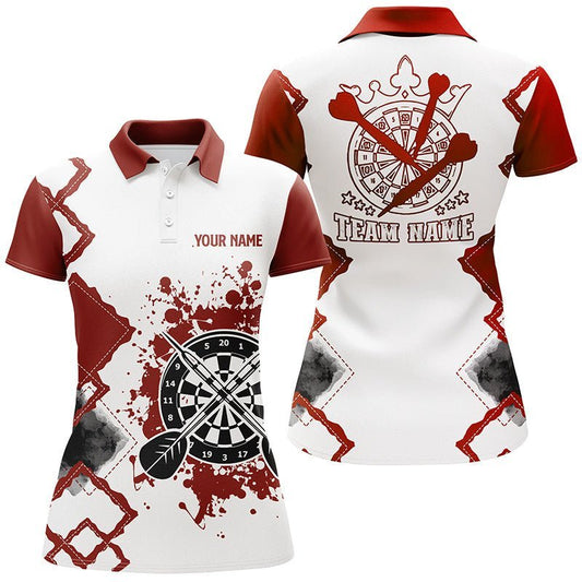 Rotes weißes personalisiertes Damen-Darts-Polo-Shirt, individuell anpassbares Darts-Team-Trikot für Frauen R51 - Climcat